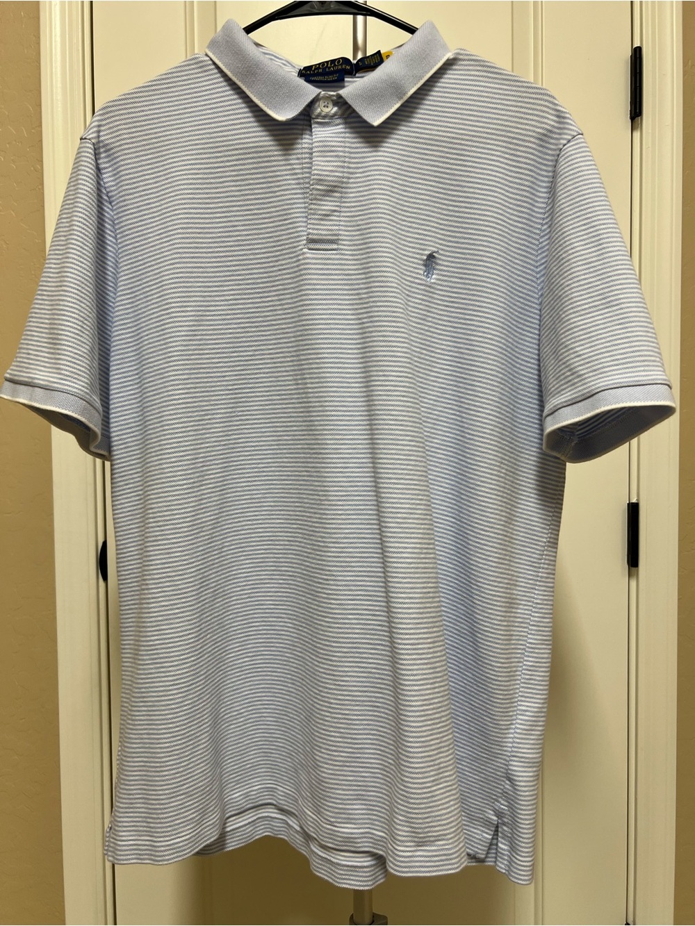 Ralph Lauren Pale Blue & White Thin-Striped Polo Shirt - Men